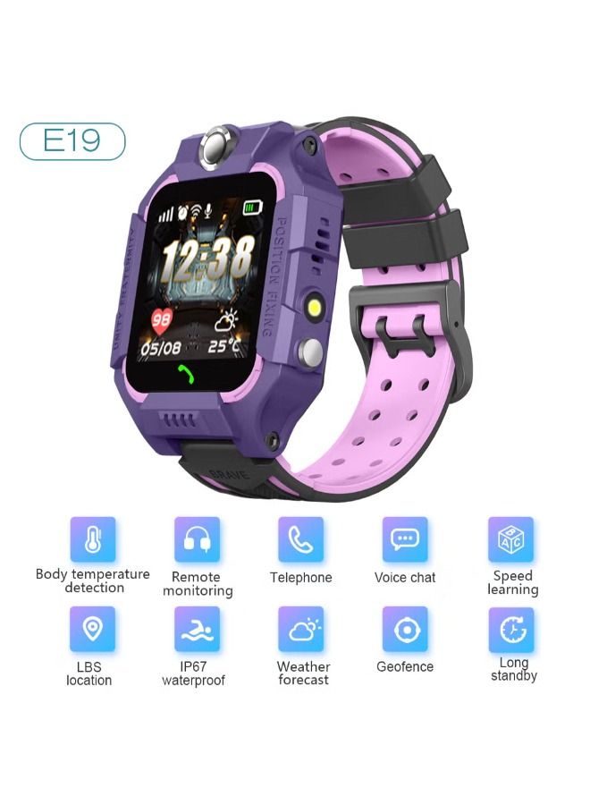 E19 Children's Positioning Energy-Saving Flashlight Smartwatch Purple