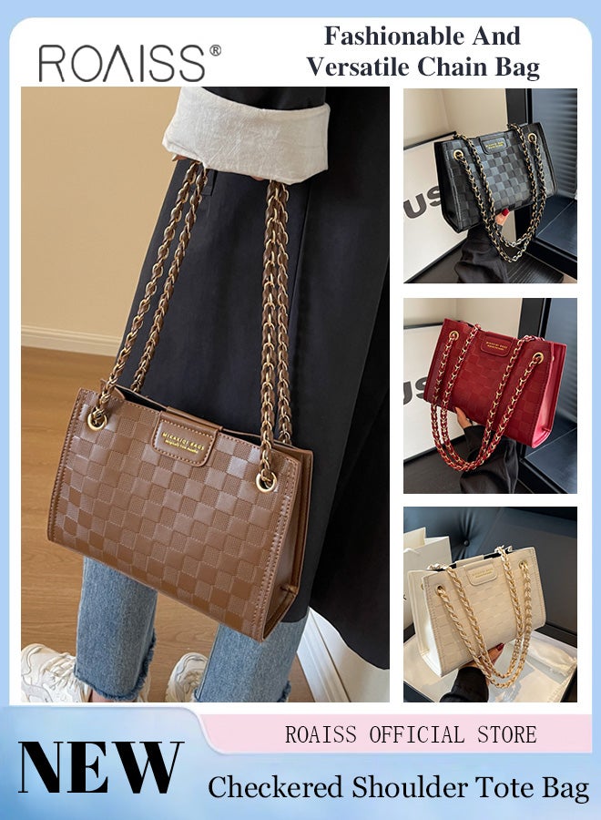 Women Grid Pattern Shoulder Bag Versatile Crossbody Bag with Fashionable and High Quality Design Minimalist Tote Bag for Everyday Use
