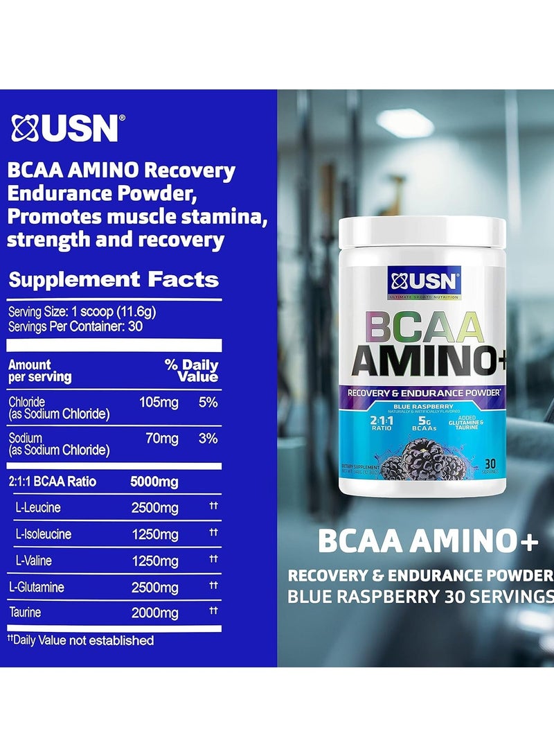 USN BCAA Amino+ 273g Blue Raspberry Flavor 30 Serving