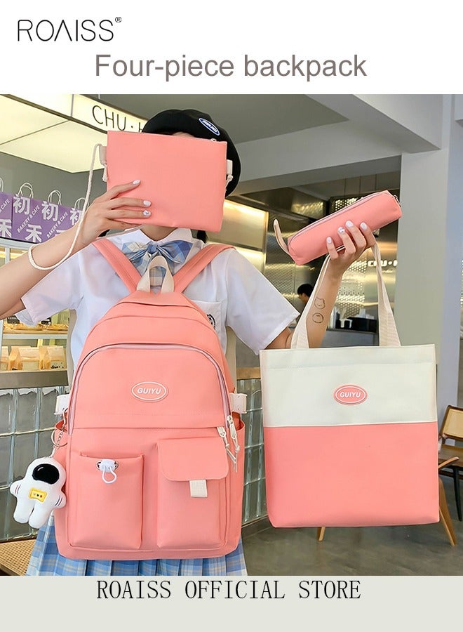 4 Pcs Letter Graphic Colorblock Backpack Set Sweet Large Capacity School Bag Bookbag Shoulder Totes Pencil Case for Kids Girls Middle School Students Pink/White Travel Daypack Lunchbox Bookbag