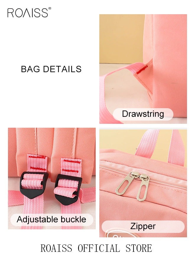 4 Pcs Letter Graphic Colorblock Backpack Set Sweet Large Capacity School Bag Bookbag Shoulder Totes Pencil Case for Kids Girls Middle School Students Pink/White Travel Daypack Lunchbox Bookbag