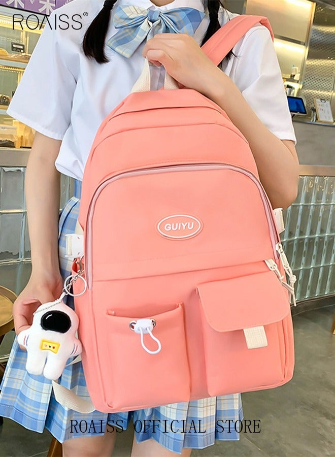 4 Pcs Letter Graphic Colorblock Backpack Set Sweet Large Capacity School Bag Bookbag Shoulder Totes Pencil Case for Kids Girls Middle School Students Pink/White Travel Daypack Lunchbox Bookbag