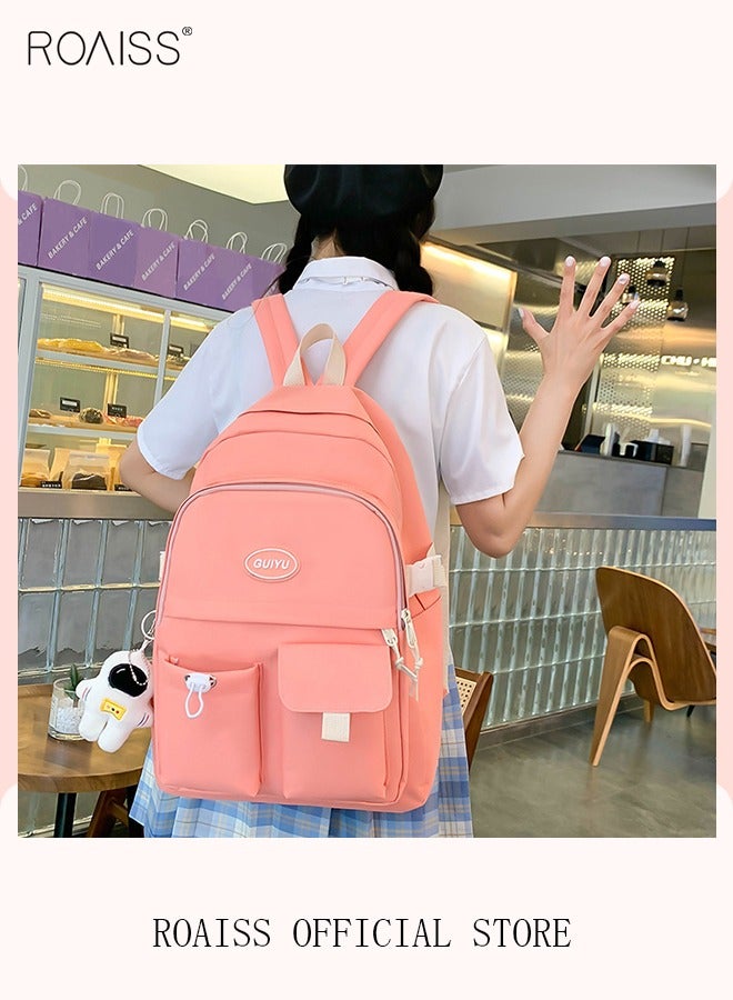 4 Pcs Letter Graphic Colorblock Backpack Set Sweet Large Capacity School Bag Bookbag Shoulder Totes Pencil Case for Kids Girls Middle School Students Pink/White Travel Daypack Lunchbox Bookbag