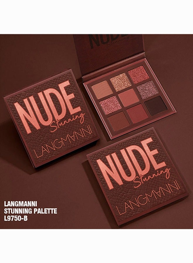 NUDE STUNNING，Eyeshadow Palette, 9 Color Eye Shadow Plate, Glitter Matte Natural Neutral Colorful Eyeshadow, Waterproof Long Lasting Natural Mixing Pigment Eyeshadow Palette Makeup#B