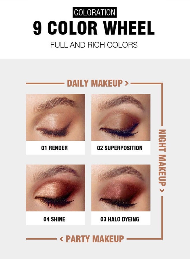 NUDE STUNNING，Eyeshadow Palette, 9 Color Eye Shadow Plate, Glitter Matte Natural Neutral Colorful Eyeshadow, Waterproof Long Lasting Natural Mixing Pigment Eyeshadow Palette Makeup#B