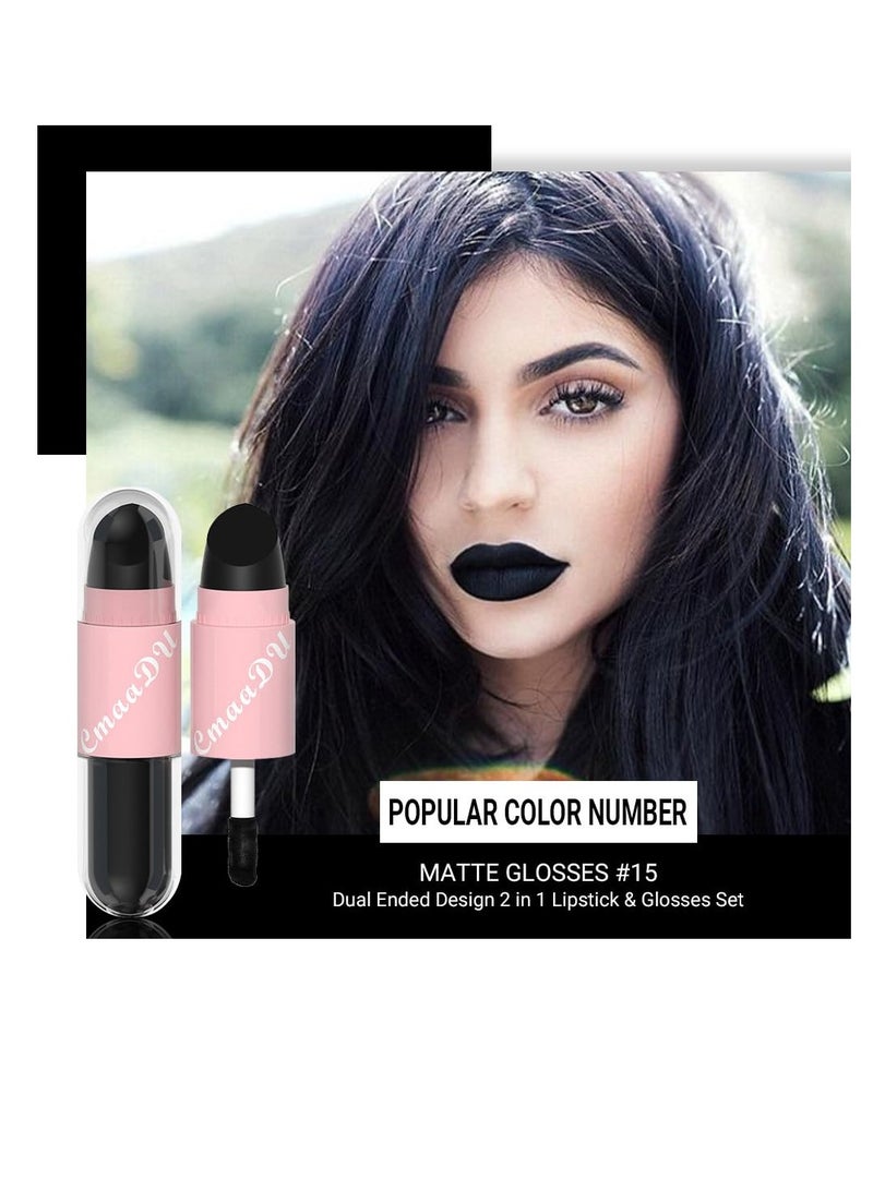 6 Colors 2 in 1 Lipstick Lip Gloss, 12 Hours Long Lasting Smudge Proof Liquid Lipstick, Glamorous Personalized Color, White Grey Black Green Yellow Dark Blue Matte Lipstick