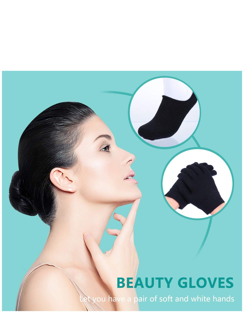 Moisturizing Socks and Gloves Set Soft Cotton with Thermoplastic Gel Repair and Heal Eczema Cracked Dry Skin Gel Lining Infused with Essential Oils and Vitamins Large Size  Black