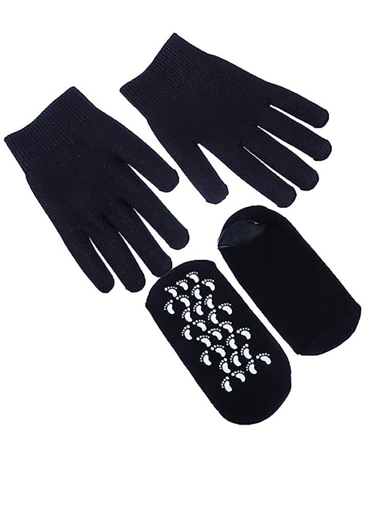 Moisturizing Socks and Gloves Set Soft Cotton with Thermoplastic Gel Repair and Heal Eczema Cracked Dry Skin Gel Lining Infused with Essential Oils and Vitamins Large Size  Black