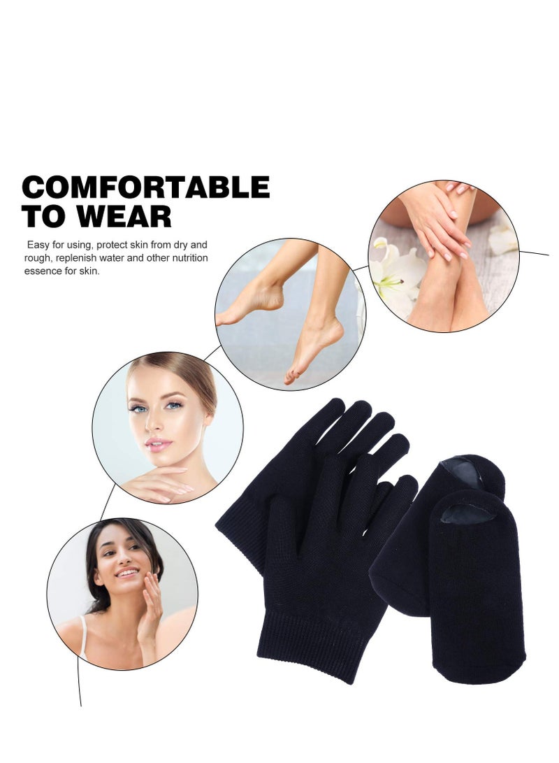 Moisturizing Socks and Gloves Set Soft Cotton with Thermoplastic Gel Repair and Heal Eczema Cracked Dry Skin Gel Lining Infused with Essential Oils and Vitamins Large Size  Black