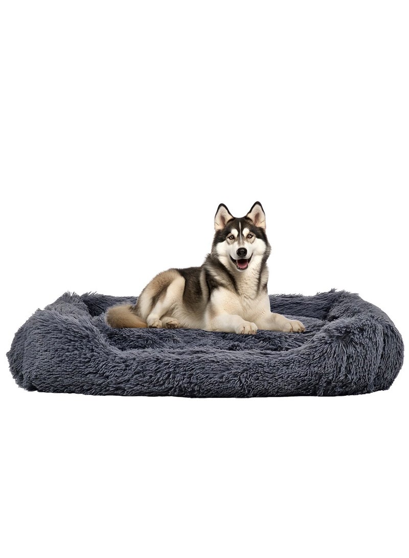 Faux fur dog bed for All-sized dogs with removable cushion and non-slip bottom, Calming & Ultra soft fur pet beds anxiety relief, Machine washable dog bed 90 cm