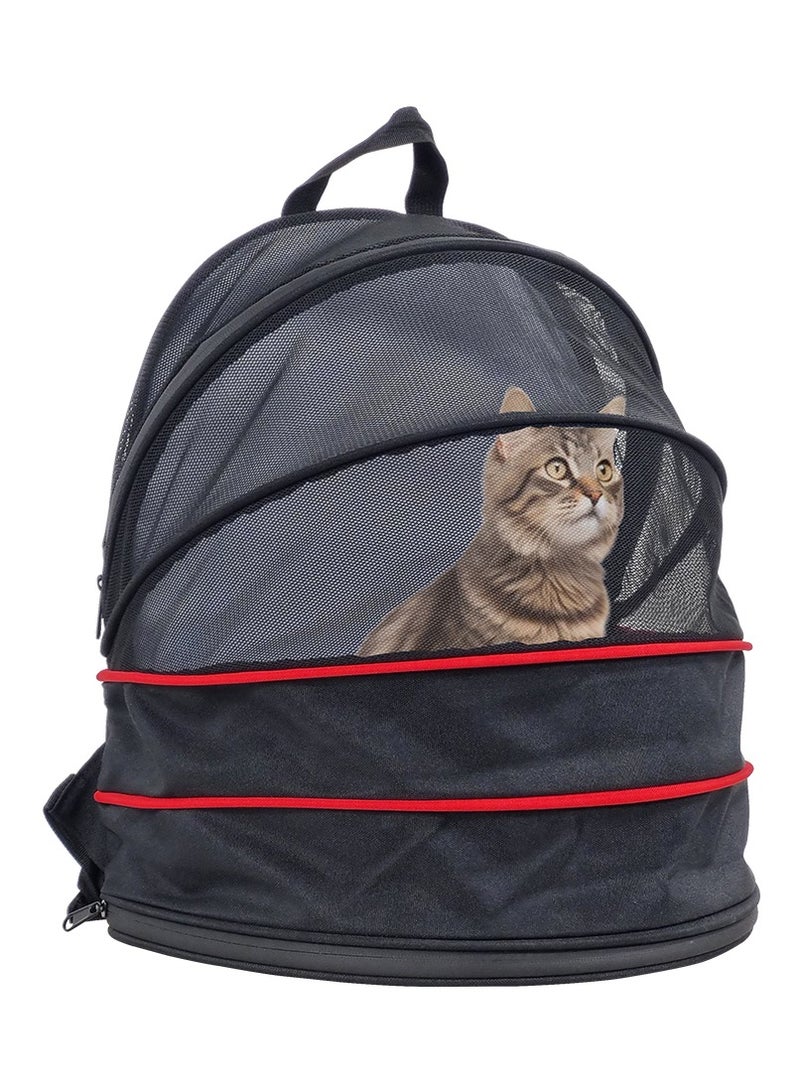 Pet carrier backpack with mat and safety leash for cats and small dogs, Expandable pet carrier with breathable mesh for Travel, Hiking, and Outdoor use, Large cat backpack 48 cm (Black)