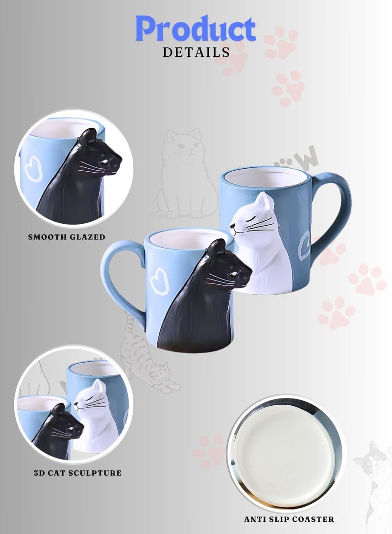 Cat Couple Mug set, Unique Funny Tea Ceramic Cup Set for Bride and Groom, Matching Gift For Birthday, Anniversary, Wedding, Engagement Valentines Day Girlfriend Wife (Cat mug) Blue 400ml