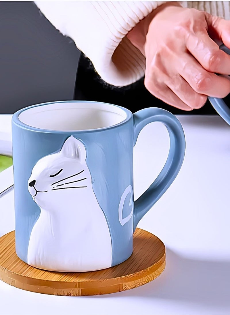 Cat Couple Mug set, Unique Funny Tea Ceramic Cup Set for Bride and Groom, Matching Gift For Birthday, Anniversary, Wedding, Engagement Valentines Day Girlfriend Wife (Cat mug) Blue 400ml