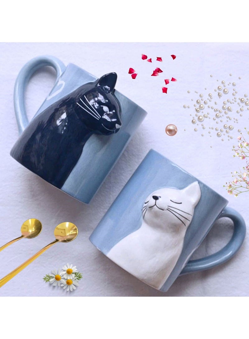 Couples Pair Ceramic Mugs Cat Edition Large Capacity Ceramic Cup with Box and Spoon, Couple Mug 350ml