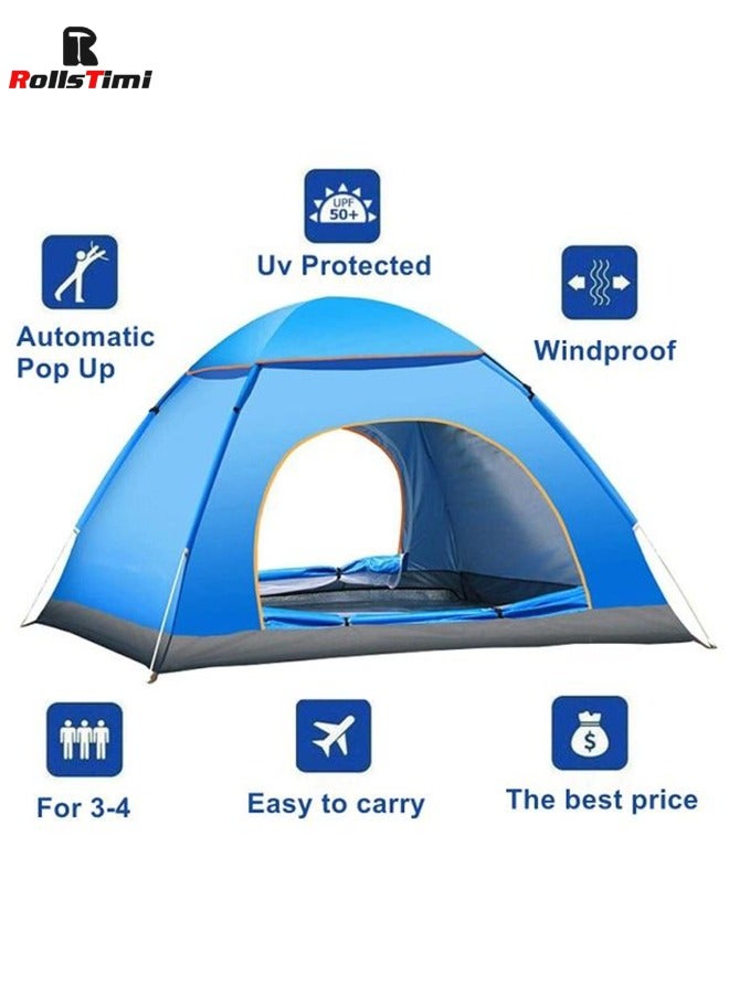 Portable Automatic Pop Up Outdoor Camping Tent For 3 To 4 People Blue