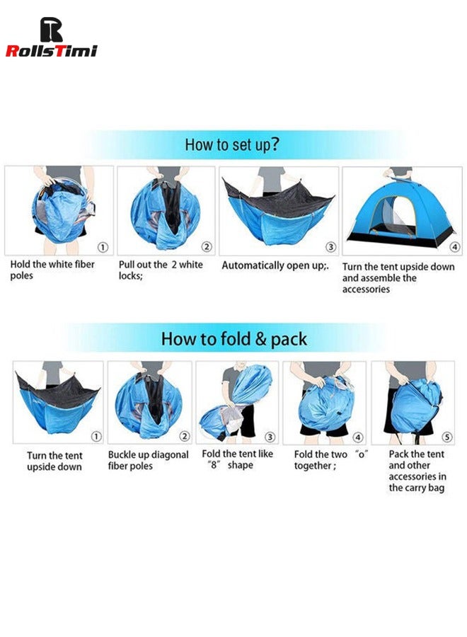 Portable Automatic Pop Up Outdoor Camping Tent For 3 To 4 People Blue