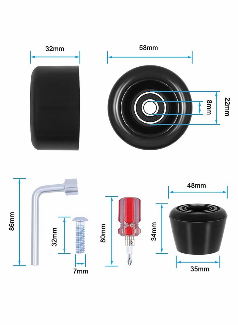 Roller Skate Wheels 8 Pack with Bearings Installed and 2 Toe Stoppers 32mm x 58mm 82A