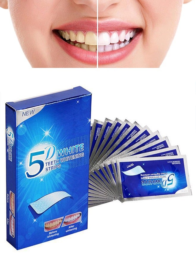 5D White Teeth Whitening Strips, Oral Hygiene Care Strip for false Teeth Dental Bleaching System Gel （7 Sets）