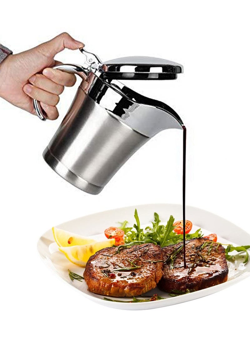 Gravy Pot, 450ml Gravy Boat Sauce Jug Stainless Steel Insulated Gravy Jug Custard Serving for Gravy, Custard, Cream, Sauce