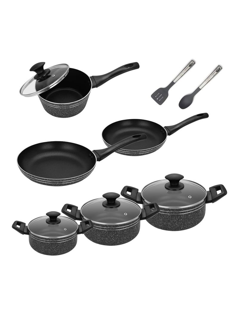 Auroware 12 Pcs Non Stick Kitchen Cookware Set Frying pan Casserole with Lid Sauce pan Kitchen Utensils Dishwasher Safe Strong and Durable Long lasting frypan