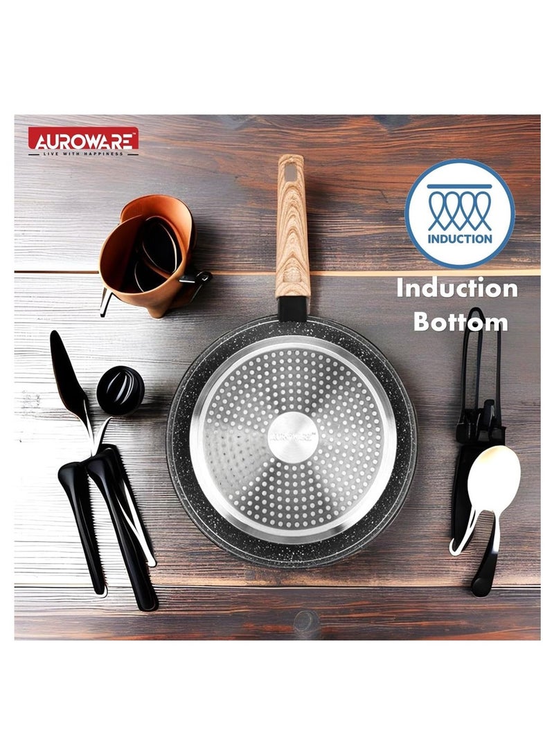 Auroware 26CM Non Stick Frying pan Black Forged Aluminium 3 Layer Marble Coating Kitchen Dishwasher Safe PFOA Free Healthy cook and Safe