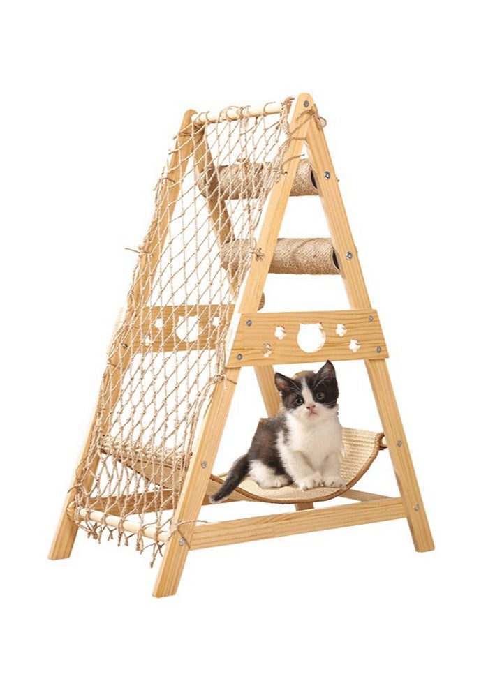 Climbing Net, Cat Climbing Frame, Wooden Cat Nest, Jumping Platform Cat Frame, Multi-cats Are Suitable for Playing and Sleeping