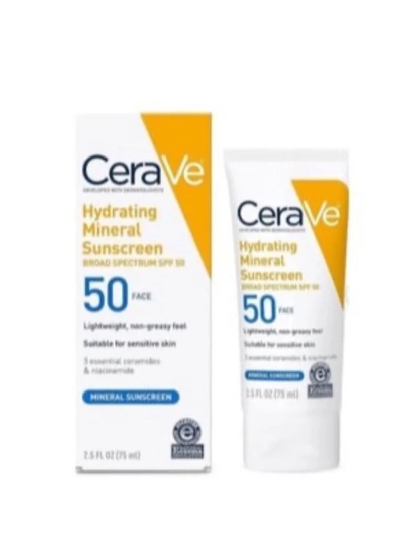 CeraVe 100% Mineral Sunscreen SPF 50 | Face Sunscreen with Zinc Oxide & Titanium Dioxide for Sensitive Skin | 2.5 oz