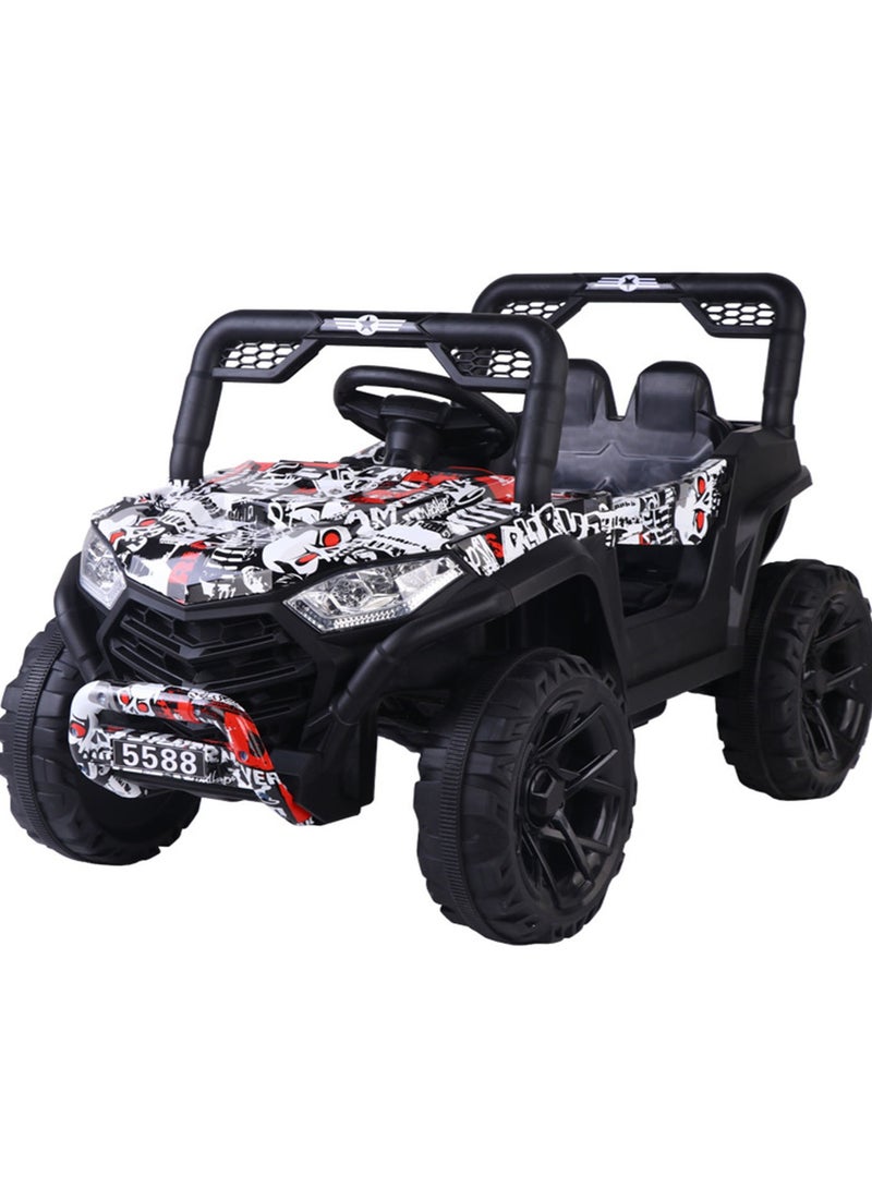 Electric 4-Wheel Off-Road Vehicle Dual Drive with Remote Control Ride On Toys Car for Children White Graffiti