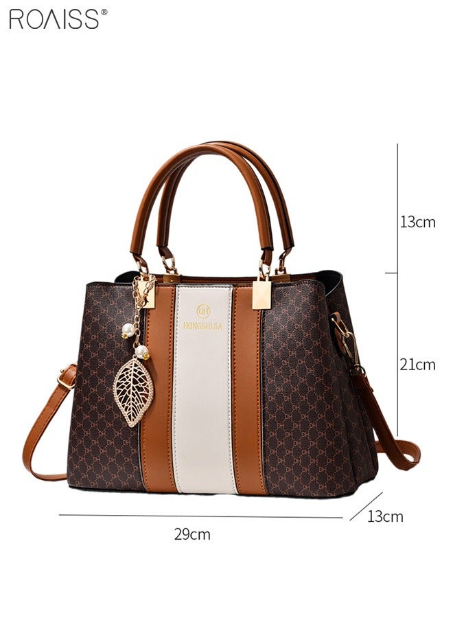 Women's Fashionable Checkered Crossbody Bag Pu Leather Handbag With Exquisite Pendant Accessories