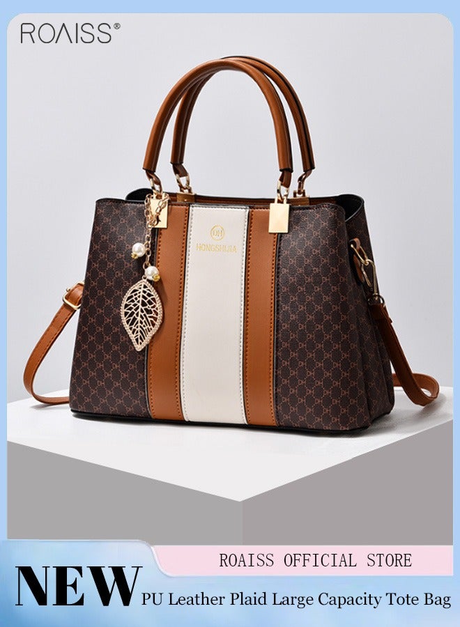 Women's Fashionable Checkered Crossbody Bag Pu Leather Handbag With Exquisite Pendant Accessories