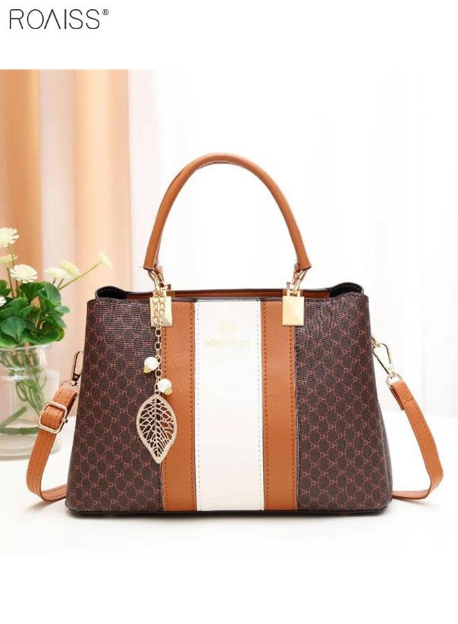 Women's Fashionable Checkered Crossbody Bag Pu Leather Handbag With Exquisite Pendant Accessories