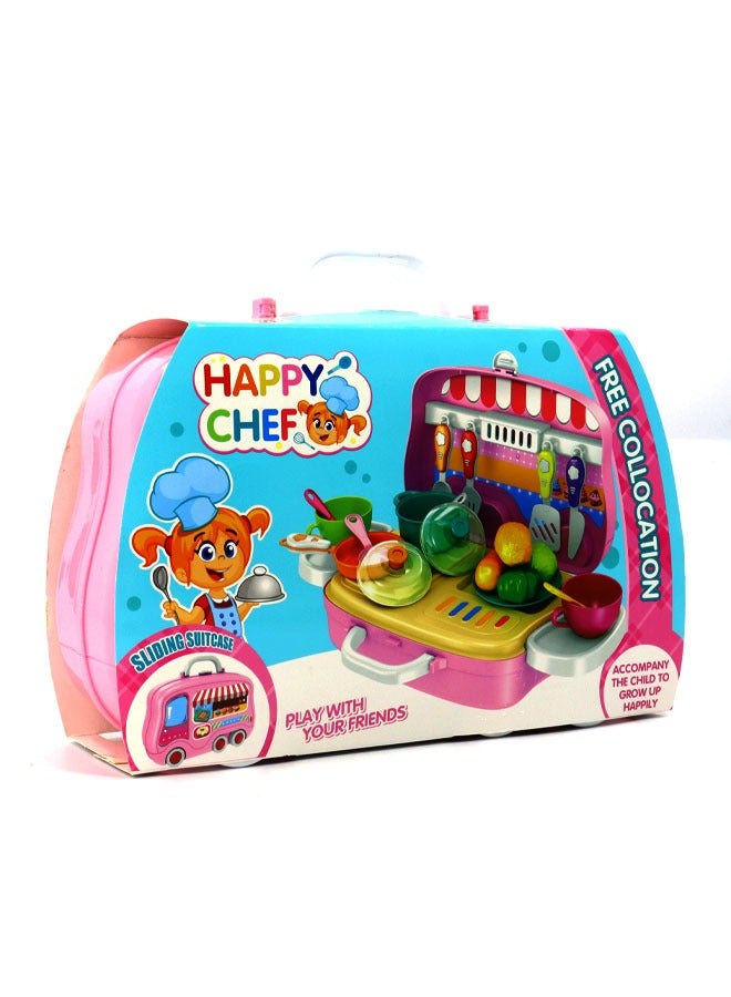 Kitchen Set Toy for Girls with Wheel Carry Case Suitcase Happy Chef Cooking Set Pretend Play Role Play