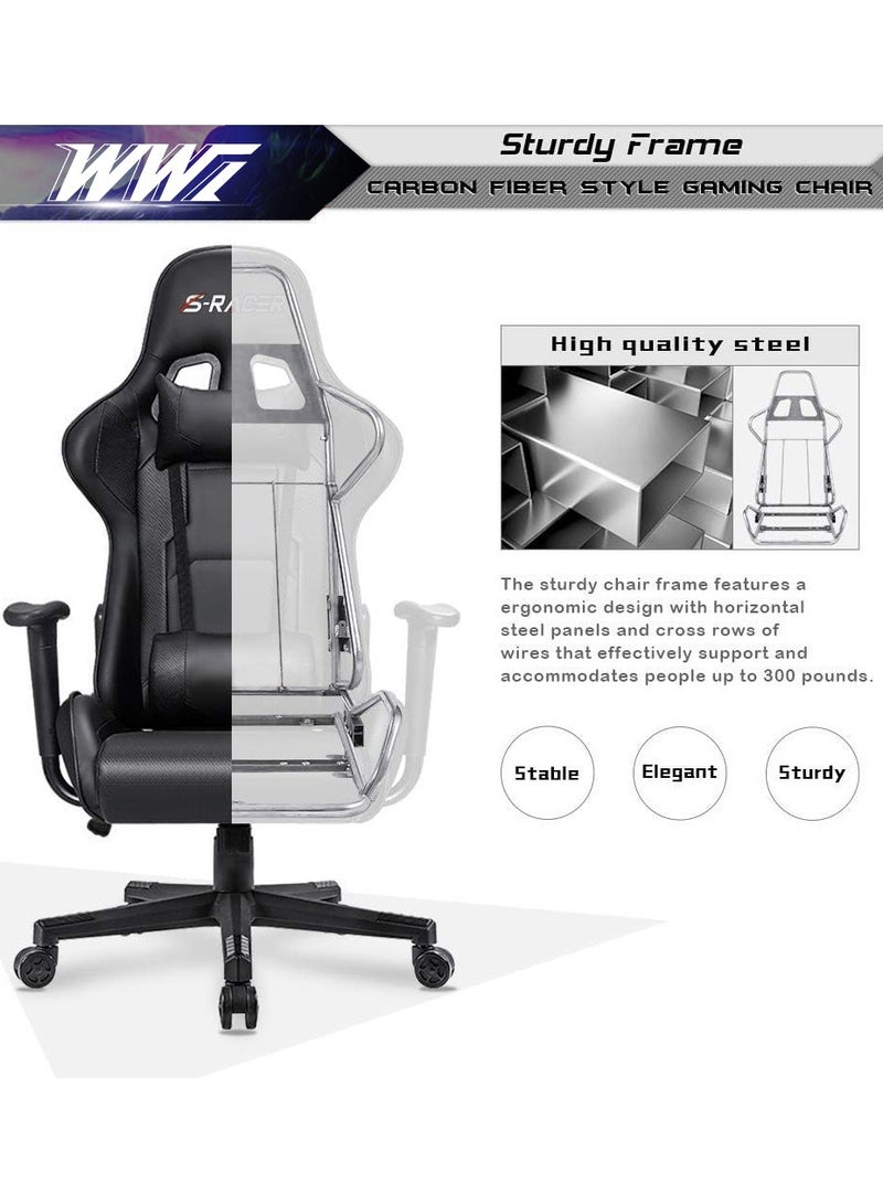 Gaming Chair Leather Computer Chair Reclining High Back Chair Racing Chair Height Adjustable Desk Chair with Headrest and Lumbar Support