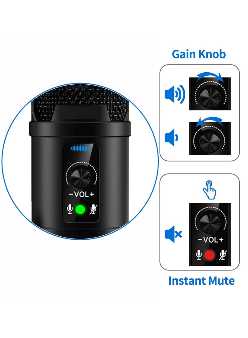 USB Microphone, With Built-In Headphone Jack & Volume Control, PC Microphone for Gaming Recording Streaming Voiceover