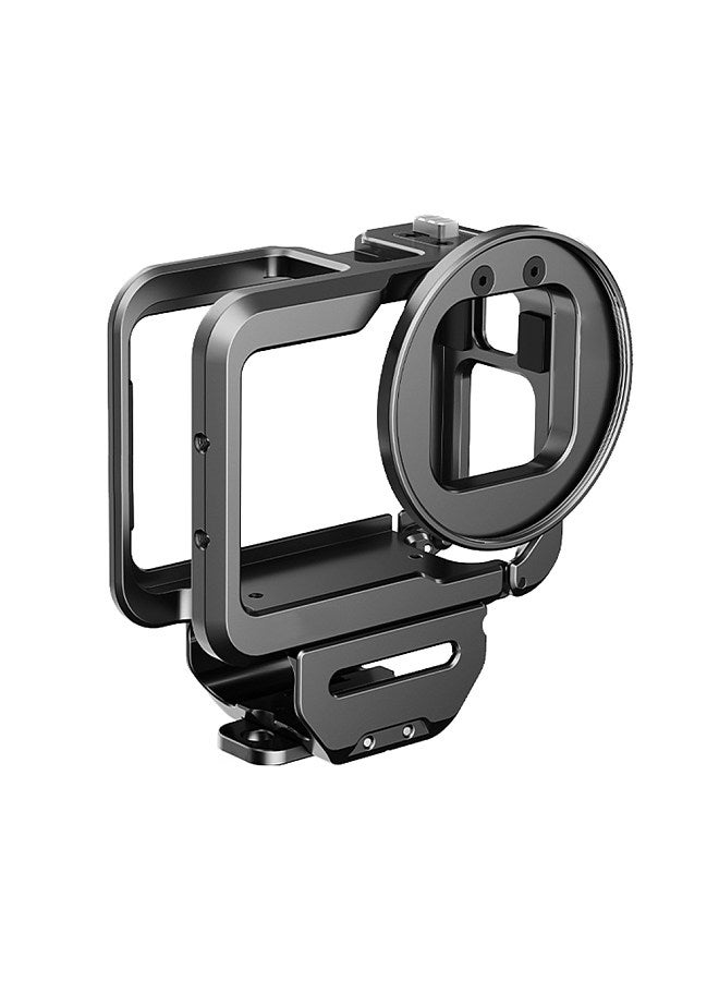 Action Camera Video Cage Metal Vlog Case Protective Housing with Cold Shoe Mount 52mm Filter Adapter Audio Adapter Storage Compartment Extension Accessory Replacement for GoPro Hero 12/11/10/9