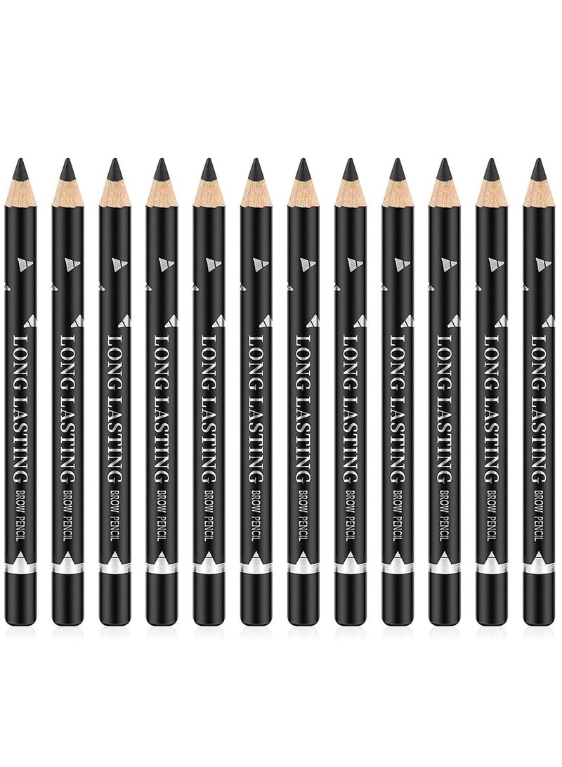 12 Piece Waterproof Brow Pencil, Sweatproof Long Lasting Makeup Pencil, Eyebrow Eyeliner Pencils Makeup Pen, Women Professional Eye Makeup Pencil (Black)