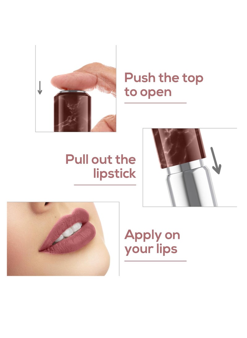 RENEE Marble Lipstick Crema 4 Gm  Rich Payoff with high Color Pigment  Moisturizing  Nourishing  Smooth Creamy Matte Finish Enriched with Shea Butter and Vitamin E