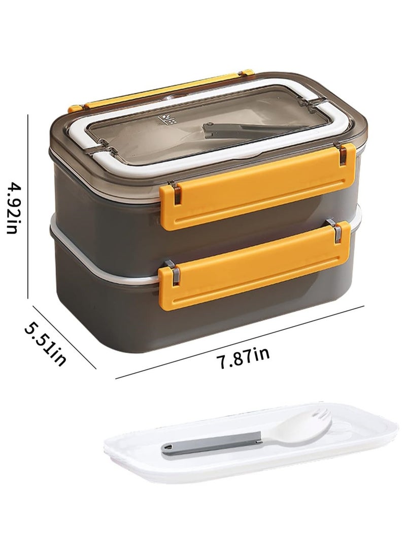 Stainless Steel Lunch Box - Insulated Bento Box Multifunctional Containers Food Containers with 2 Compartments,Tableware, Nylon insulation bag (1.6L Grey)