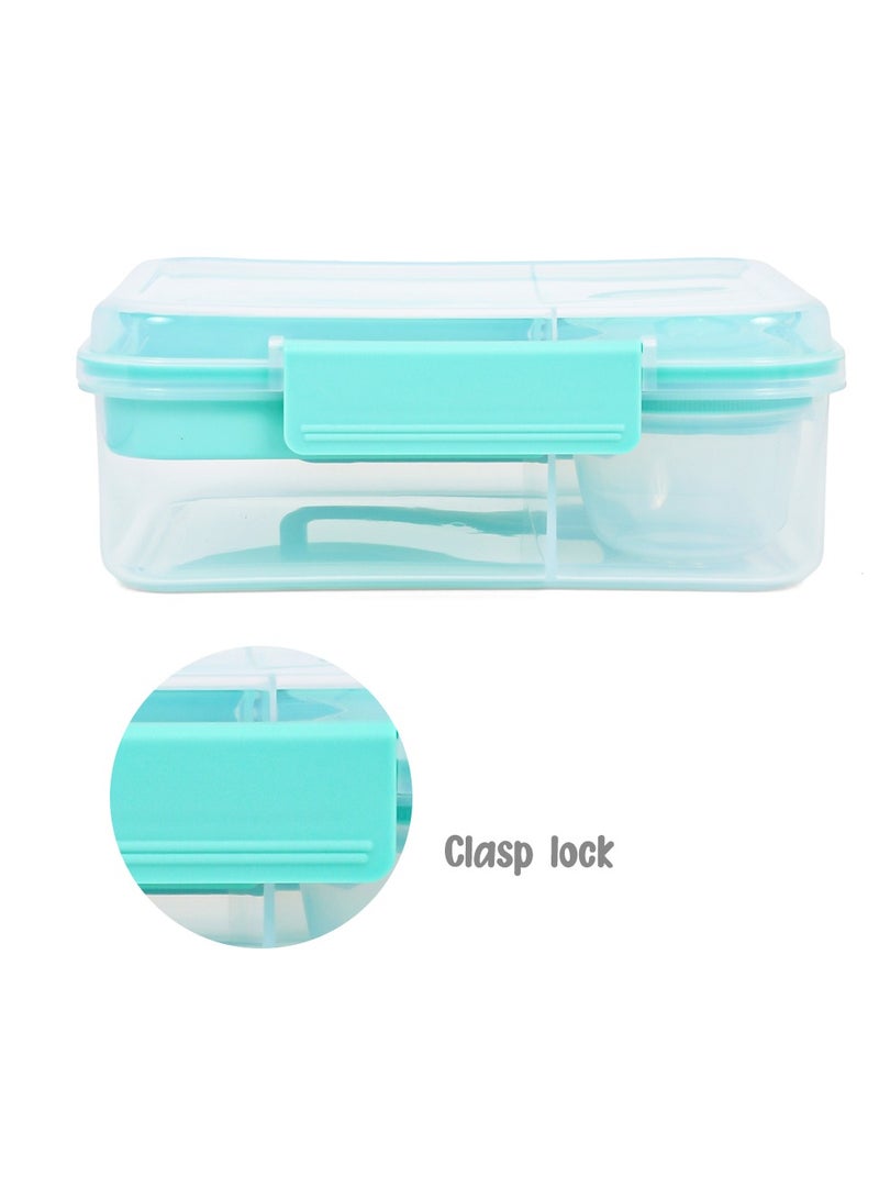 3/4/5 Compartment Convertible 1650Ml Bento Lunch Box With 150Ml Gravy Bowl - Green