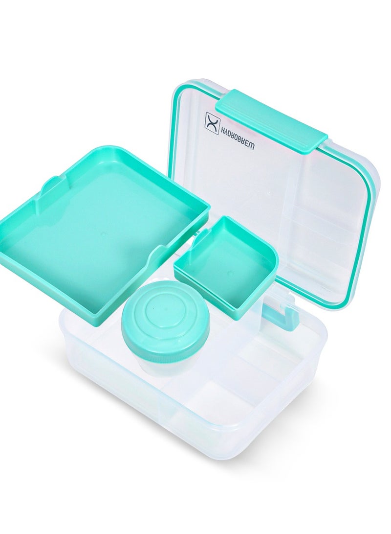 3/4/5 Compartment Convertible 1650Ml Bento Lunch Box With 150Ml Gravy Bowl - Green