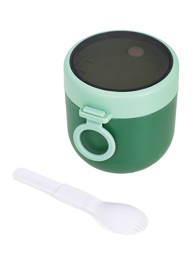 Steel Lunch Box With Folding Spoon - Green