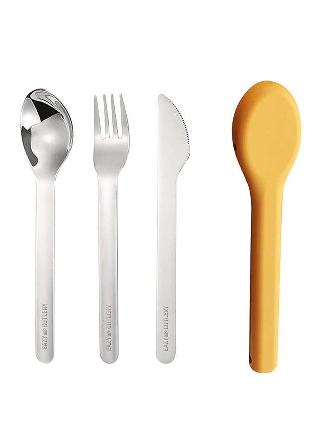Cutlery Set - Stainless Steel Spoon, Fork And Knife With Silicone Case (Yellow)