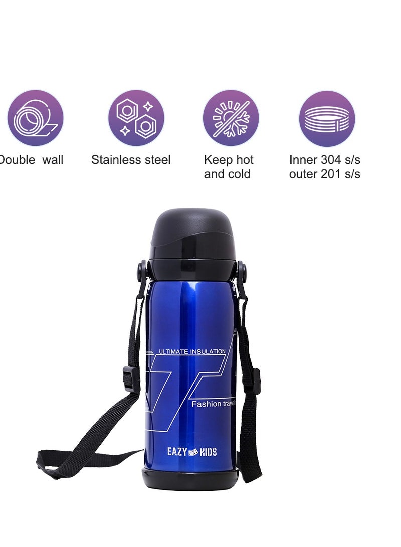 Double Wall Insulated School Water Bottle - Blue, 800 ML