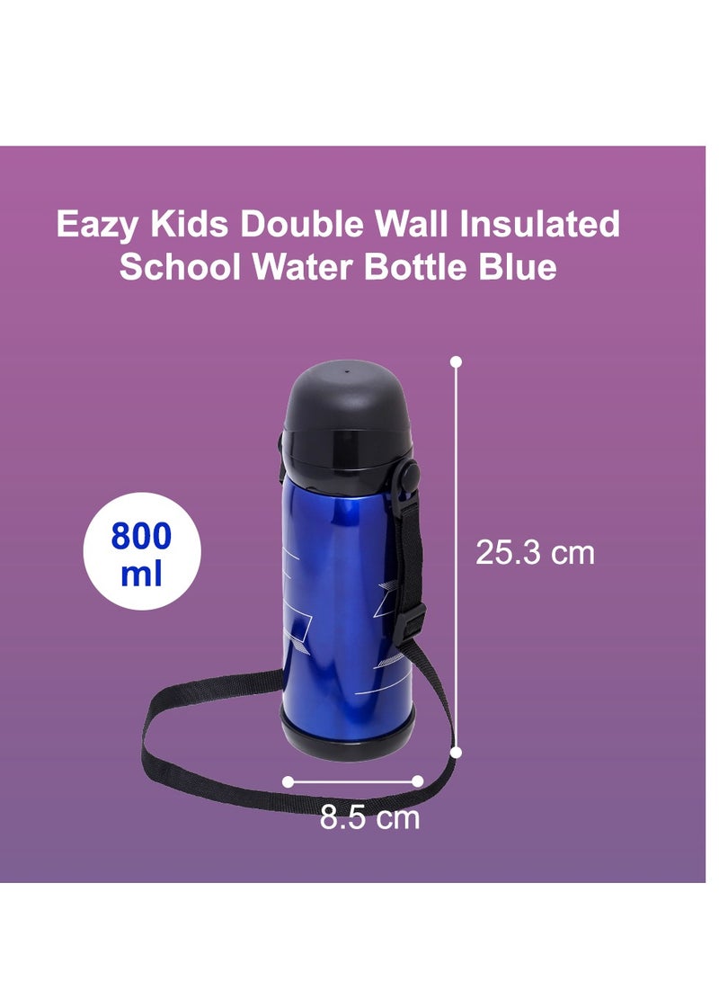 Double Wall Insulated School Water Bottle - Blue, 800 ML