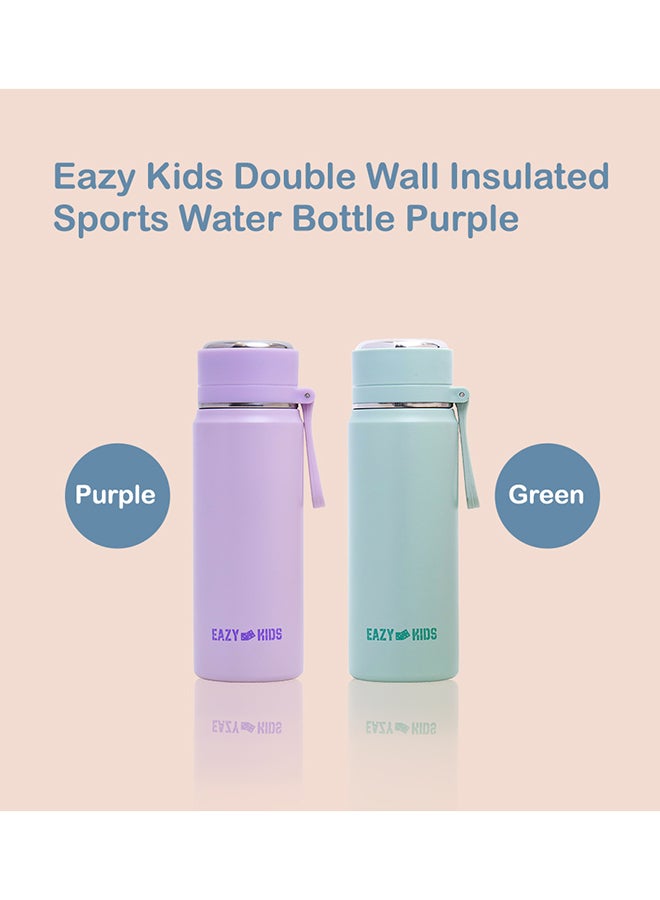 Double Wall Insulated Sports Water Bottle - Purple, 450 Ml