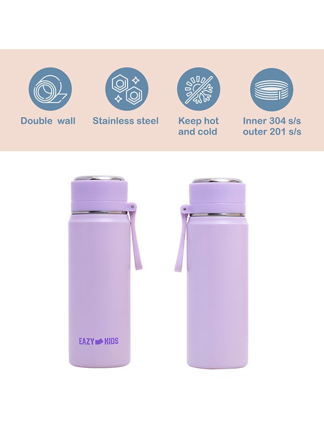 Double Wall Insulated Sports Water Bottle - Purple, 450 Ml