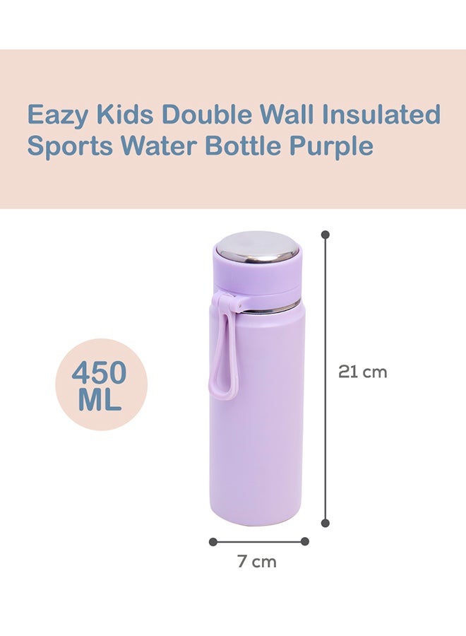 Double Wall Insulated Sports Water Bottle - Purple, 450 Ml