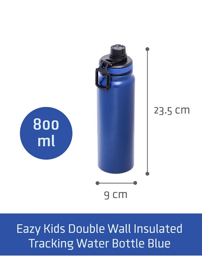 Double Wall Insulated Tracking Water Bottle - Blue, 800 ML