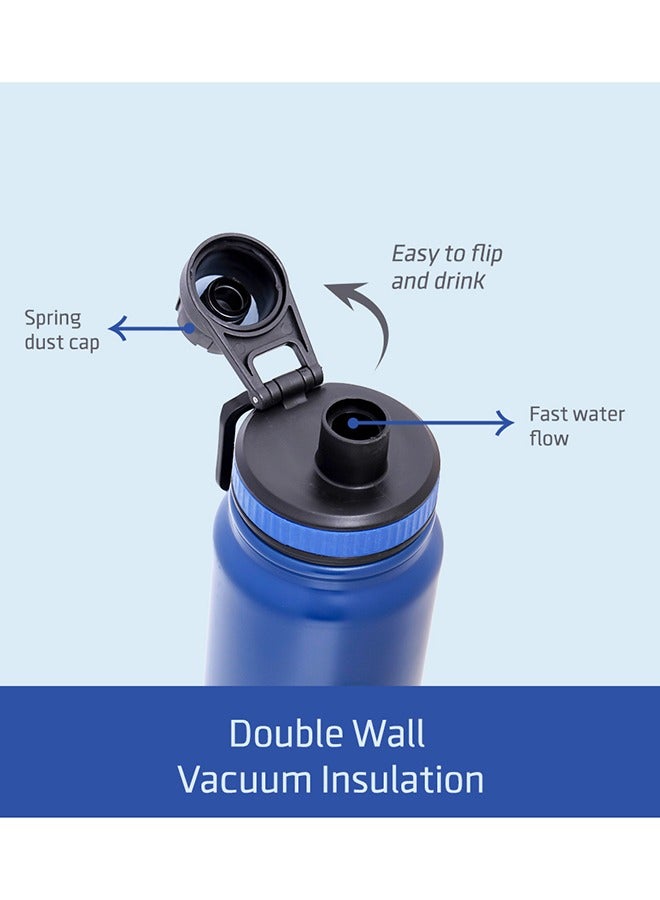 Double Wall Insulated Tracking Water Bottle - Blue, 800 ML