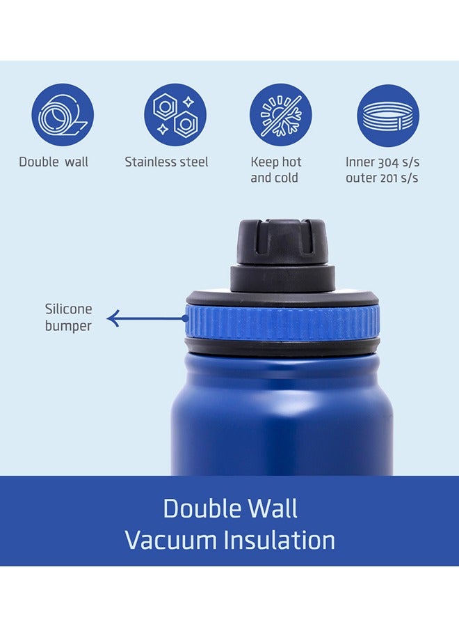 Double Wall Insulated Tracking Water Bottle - Blue, 800 ML